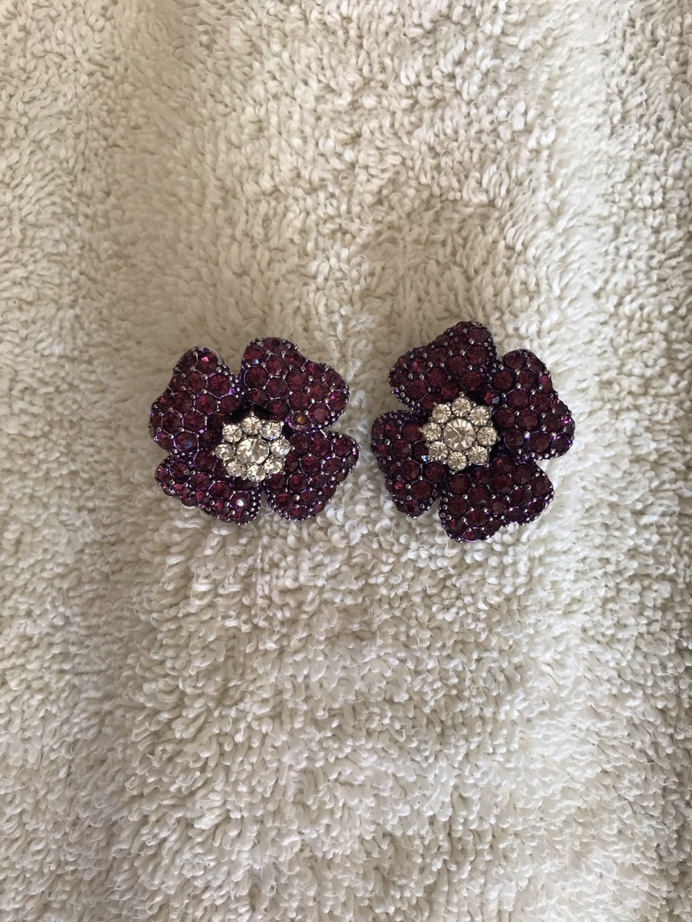 Purple Crystal Flower Clip-On Earrings - Women Jewelry